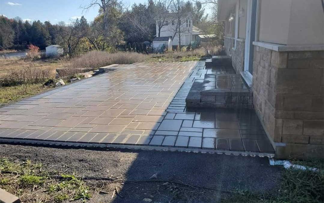 interlocking stone patio with steps