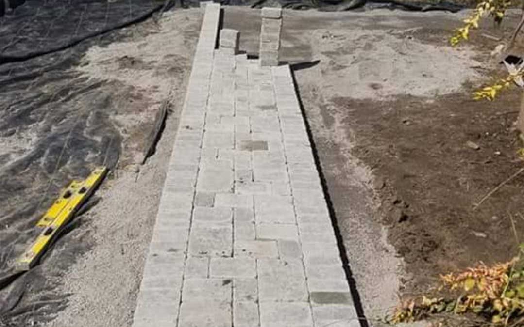 construction of interlocking stone path